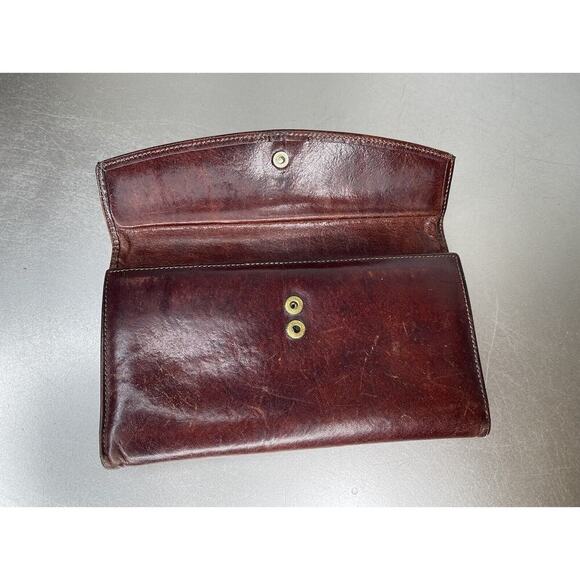 Bosca Leather Bifold With Flap Wallet Brown Snap Purse Check Book - Picture 7 of 10